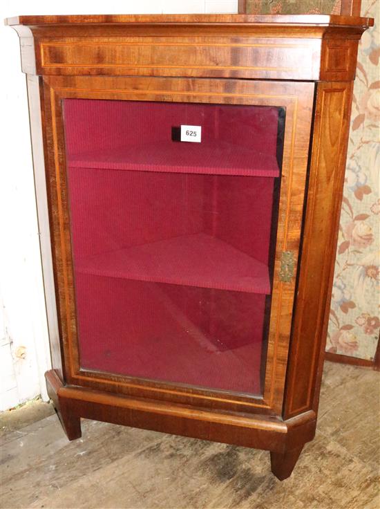 Edwardian inlaid glazed corner cabinet(-)